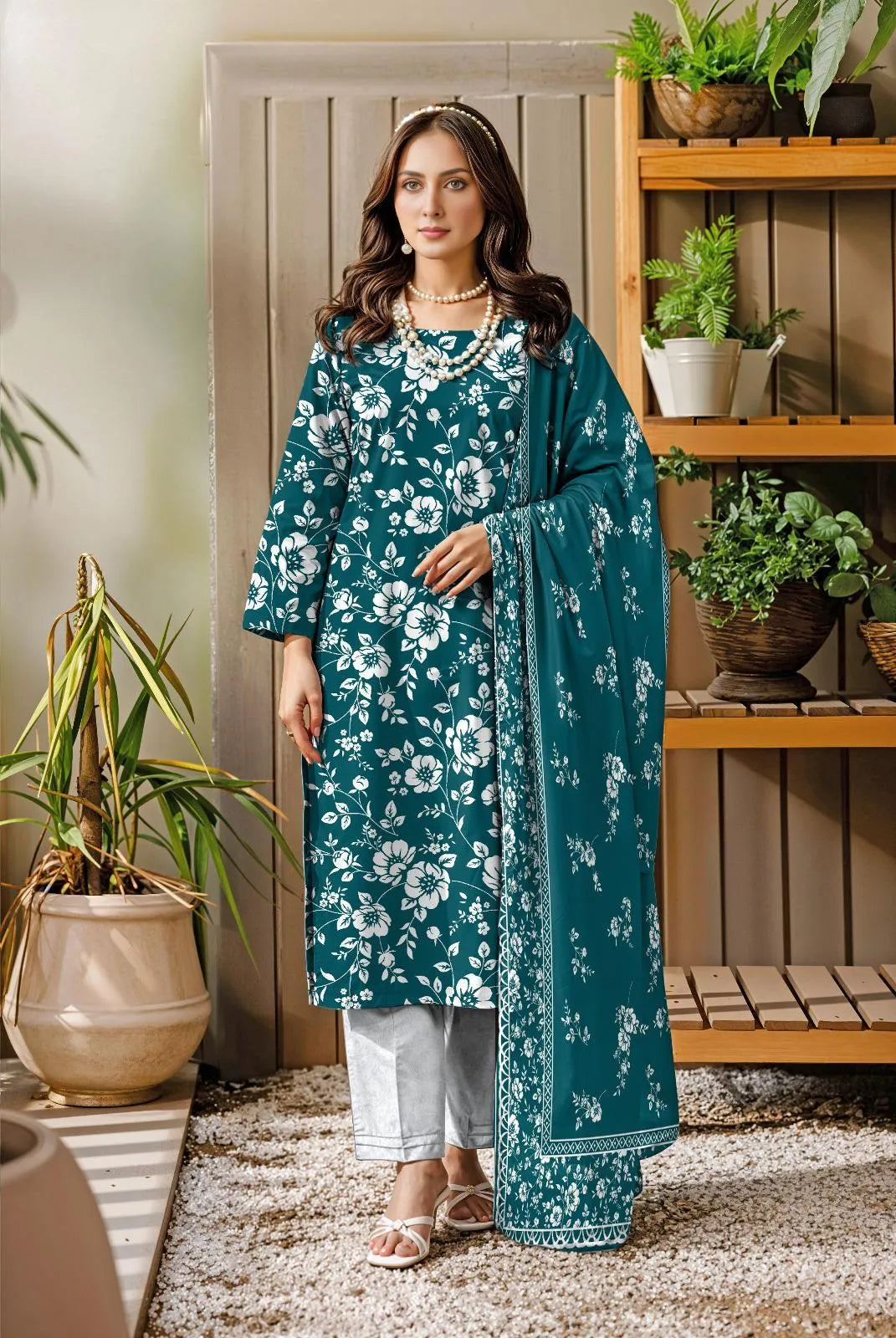 Blue digital print lawn